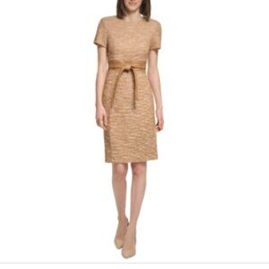Calvin Klein Women's Tweed Belted Sheath Dress - Luggage Cream